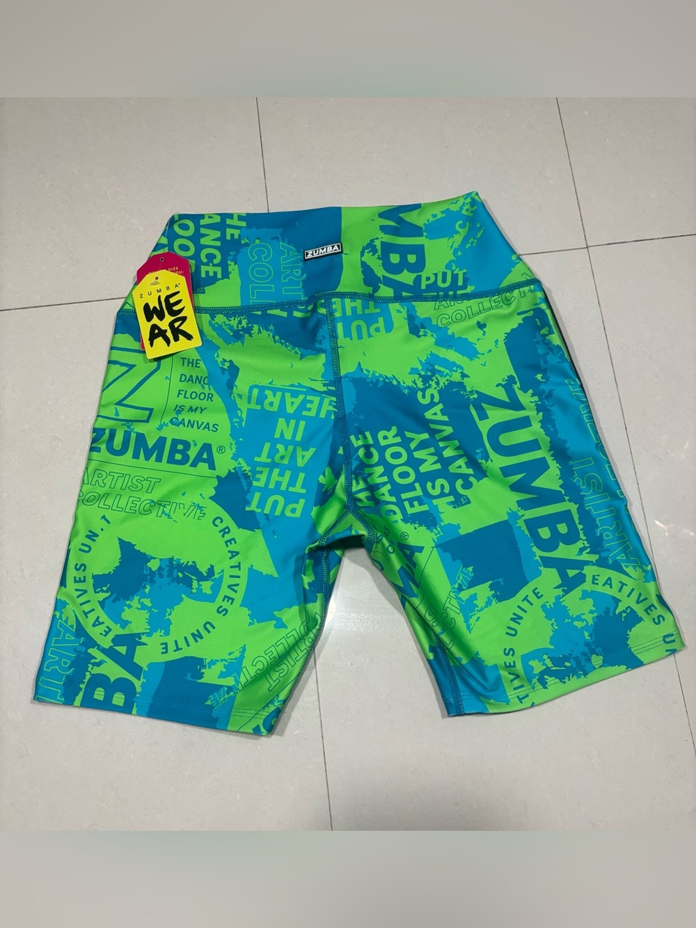 Zumba Fitness Men’s Neon Green & Teal Graphic Swim Hybrids
